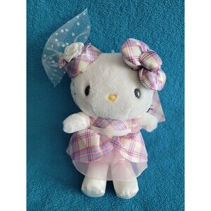 Hello Kitty Sanrio 50th Anniversary Mascot Holder Dress Tartan Plush Rare Japan